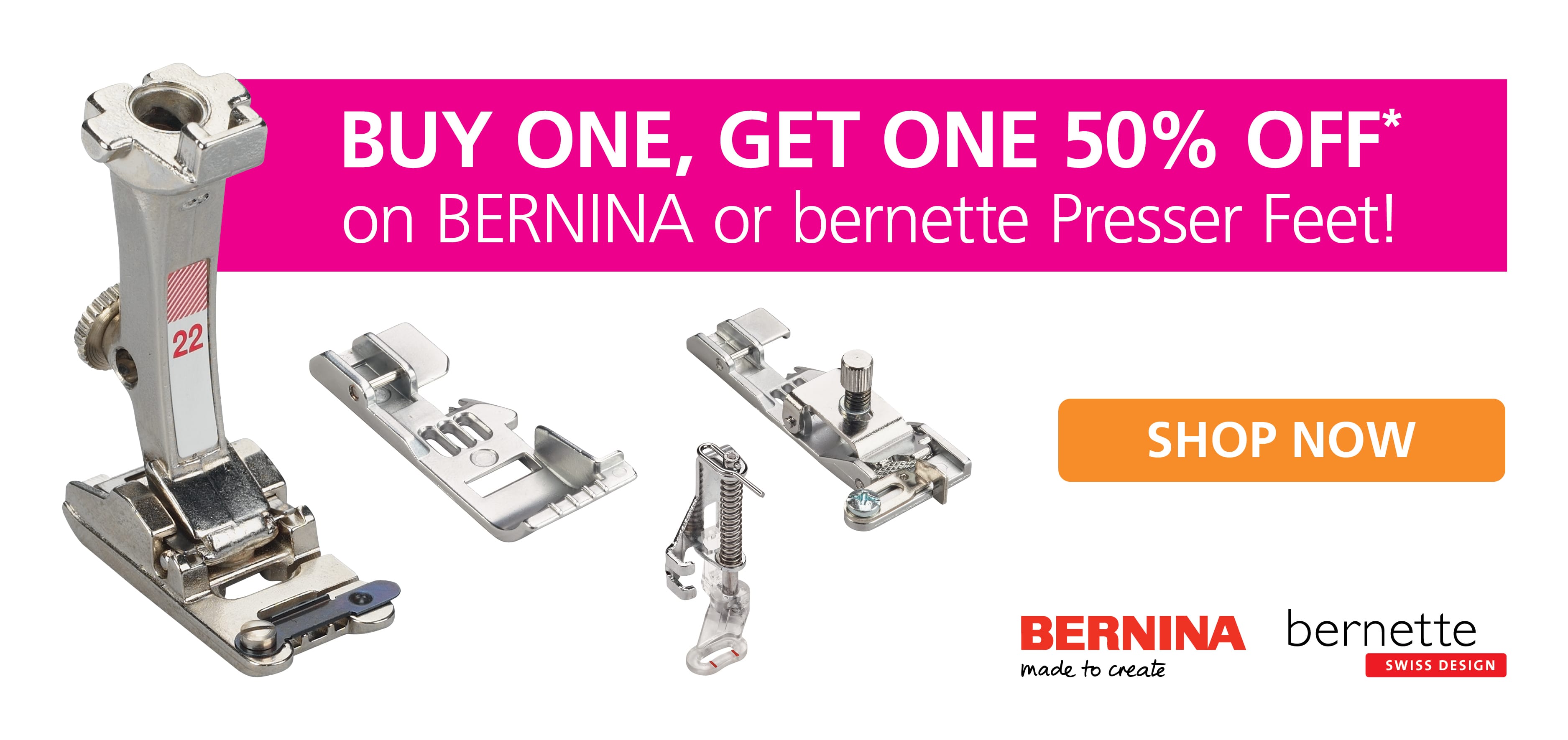Accessory of the Month Buy one get one 50% off of presser feet
