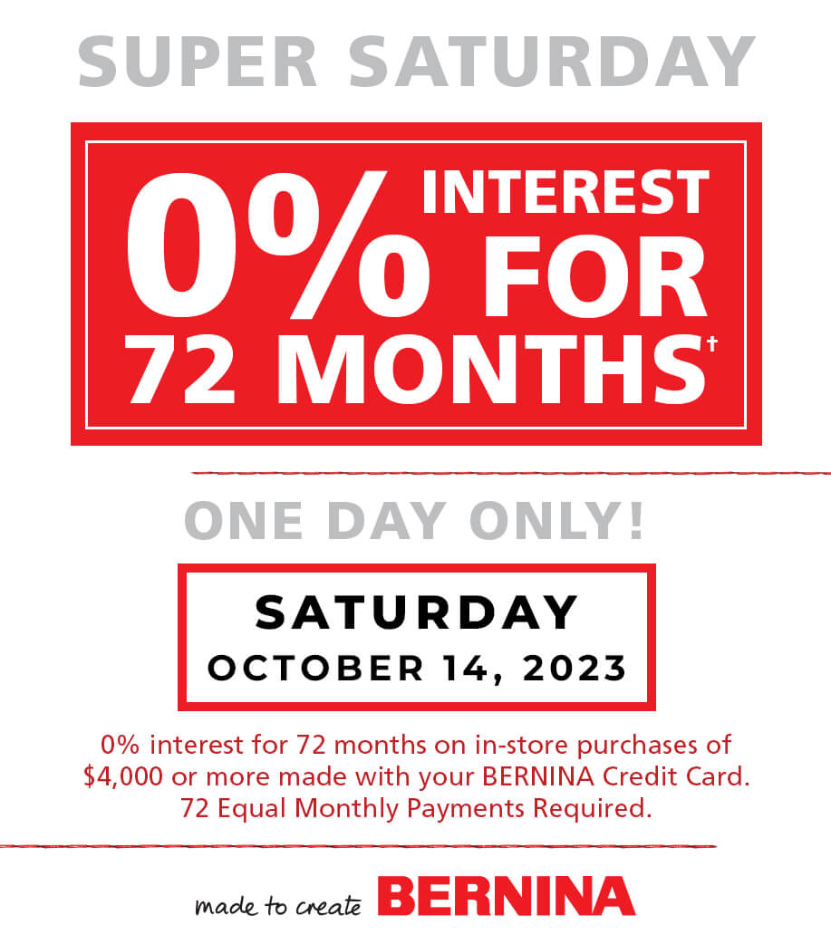 0% interest for 72 months. ONe day only, Saturday, October 14, 2023!