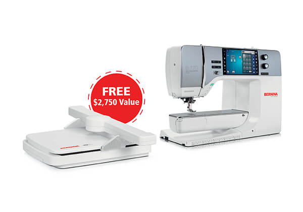 free embroidery module offer with a B 770 QE plus, includes the Kaffe edition model. shop now.
