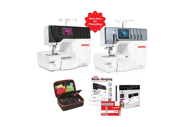 Purchase a new BERNINA L 890 or L 860 and enjoy exclusive bonus gifts including a Serger Accessory Case,  Serger Accessory Set,  Skill Hub Class,  and the BIG Book of Serging